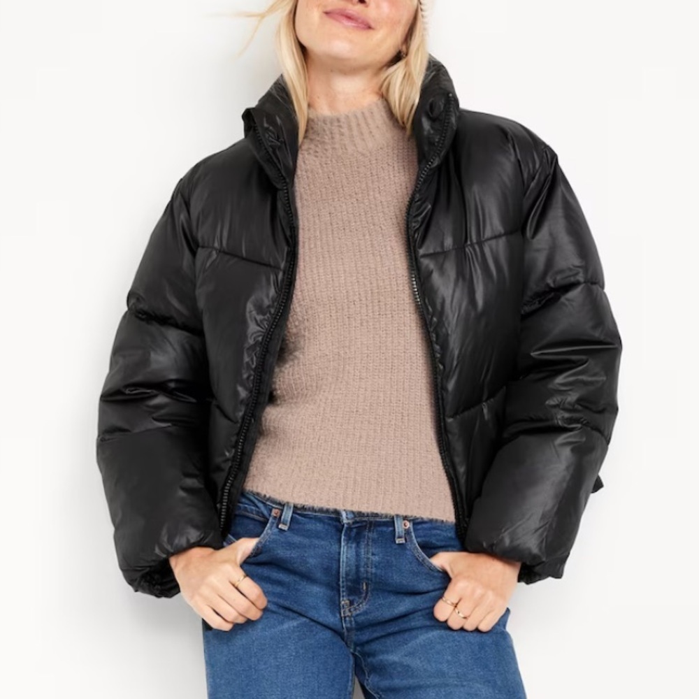 OLD NAVY Quilted Cropped Puffer Winter Jacket Black S - Picture 3 of 3